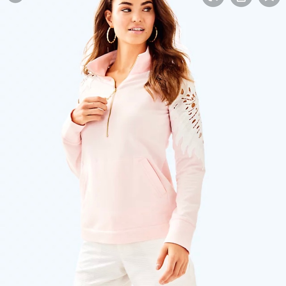 Lilly Pulitzer Pale Pink Quarter-Zip Pullover with White Laser-Cut Sleeve Detail